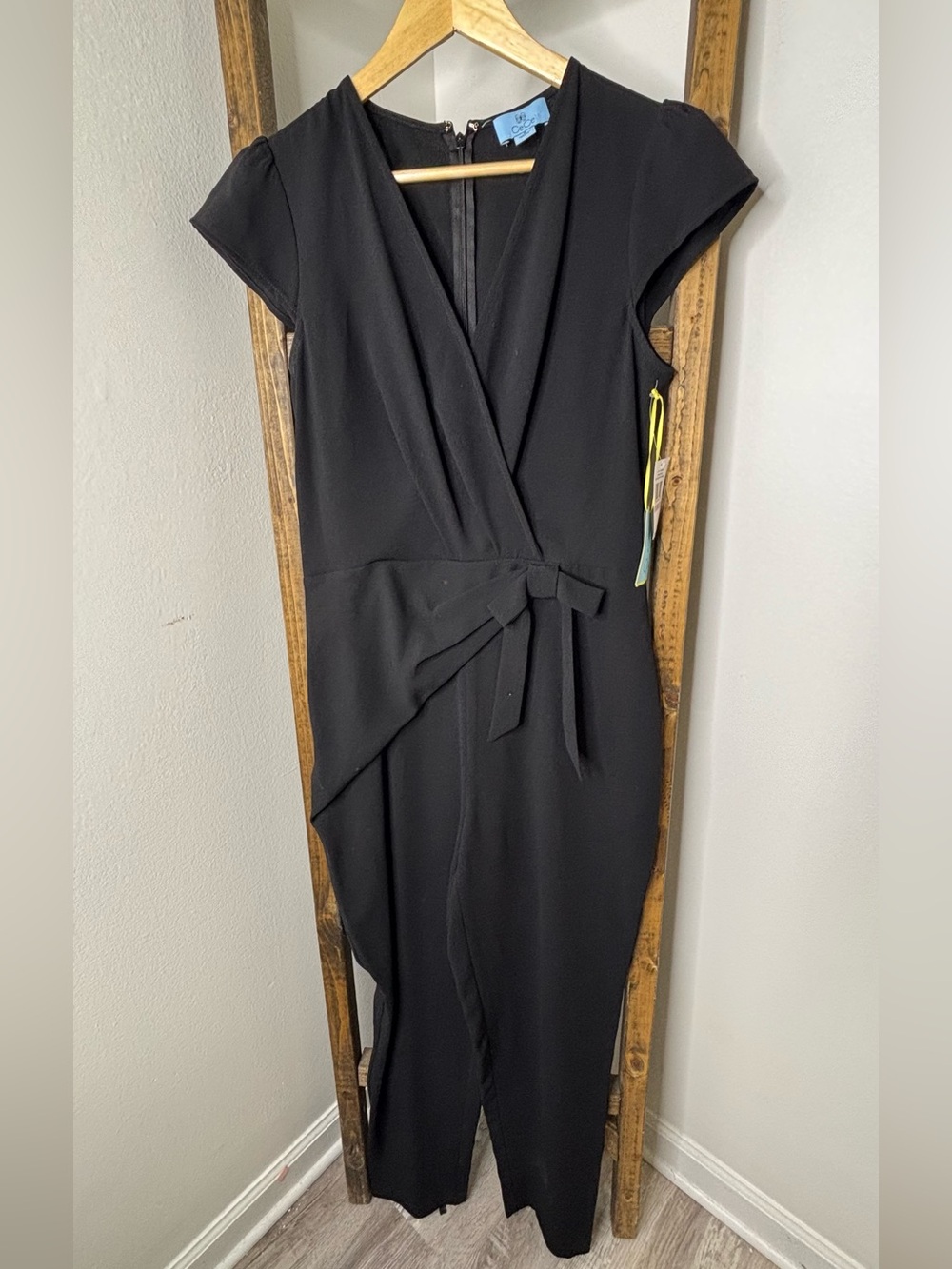 CeCe Black Short Sleeve Wrap Jumpsuit Size 6
